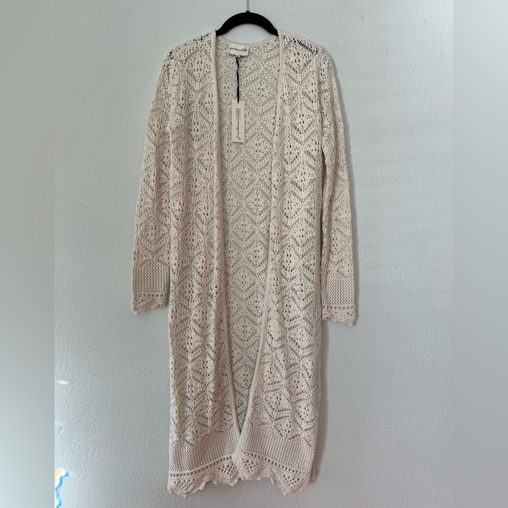 Beautiful long crochet sweater. Freshman 1996. Size S. New with tags.